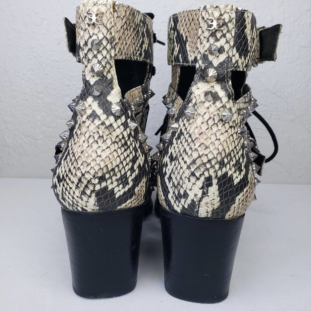 Sam Edelman Elana Boots Studded Snake Print Cagged Lace Up Heel Booties - Picture 6 of 14